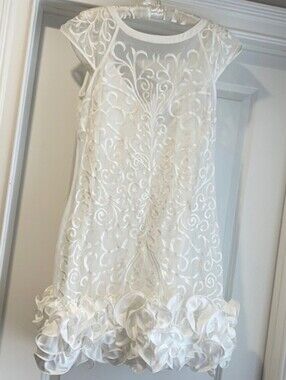 Guess Women's White Floral-Lace Ruffled-Hem Sheath Dress